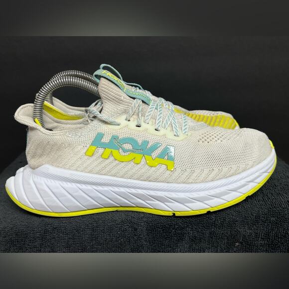 Hoka One One Carbon X 3 White Neon Yellow Athletic Running Shoes Women Size 6.5B - Picture 2 of 10